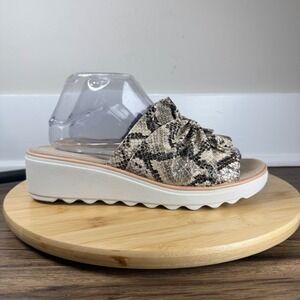 Clarks Jillian Leap Slide Sandals Women 9.5M Tan Snake Excellent Wedge Platform